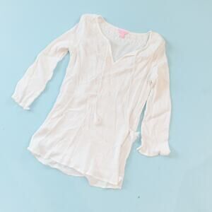 Lilly Pulitzer White Gauze 3/4 Sleeve Popover Tunic Size Large Embroidered